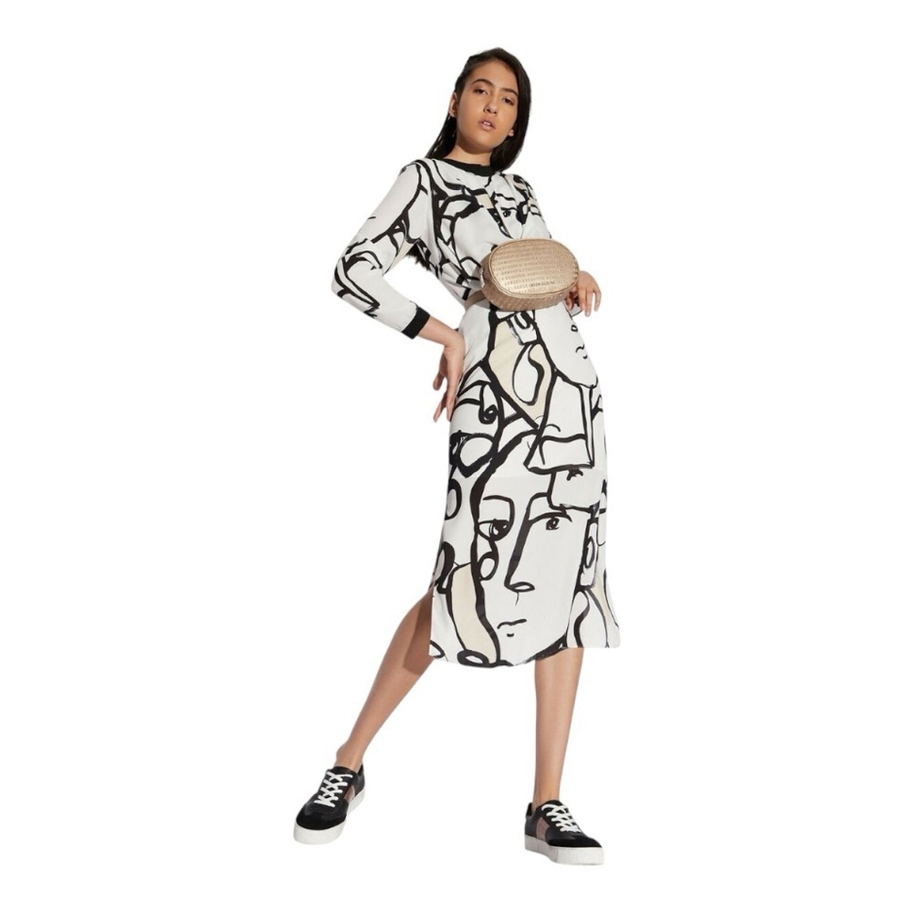 X Armani Exchange Women's Midi Patterened Dress, Black & White - Picture 2 of 5